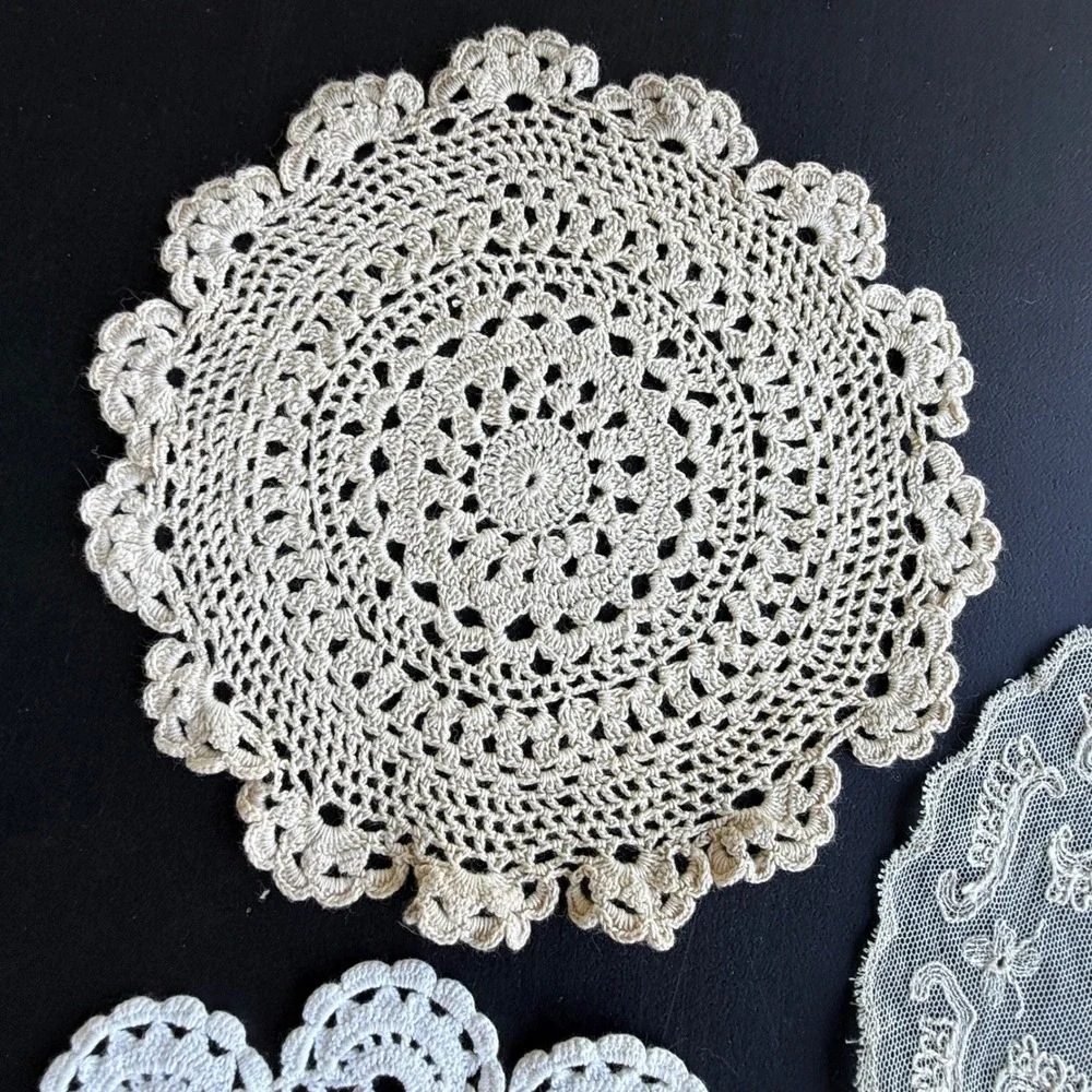 Vintage White and Cream Lace Doilies Set of 5 Handmade Crochet and Netting